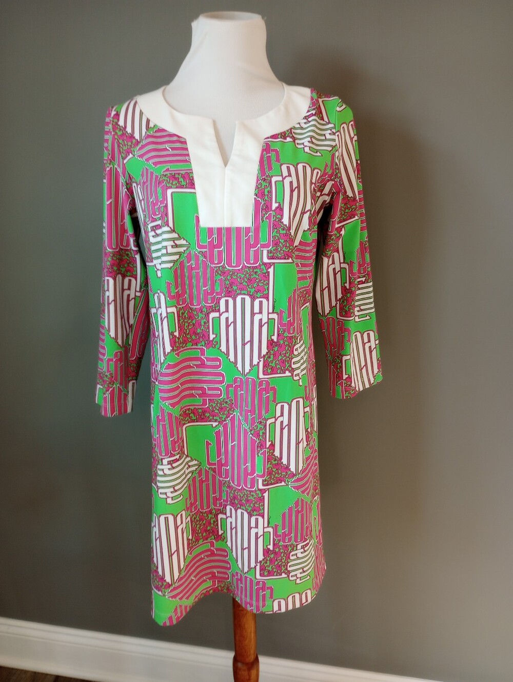 Melly M Geometric Print Golf Dress Pink Green Preppy Size Medium